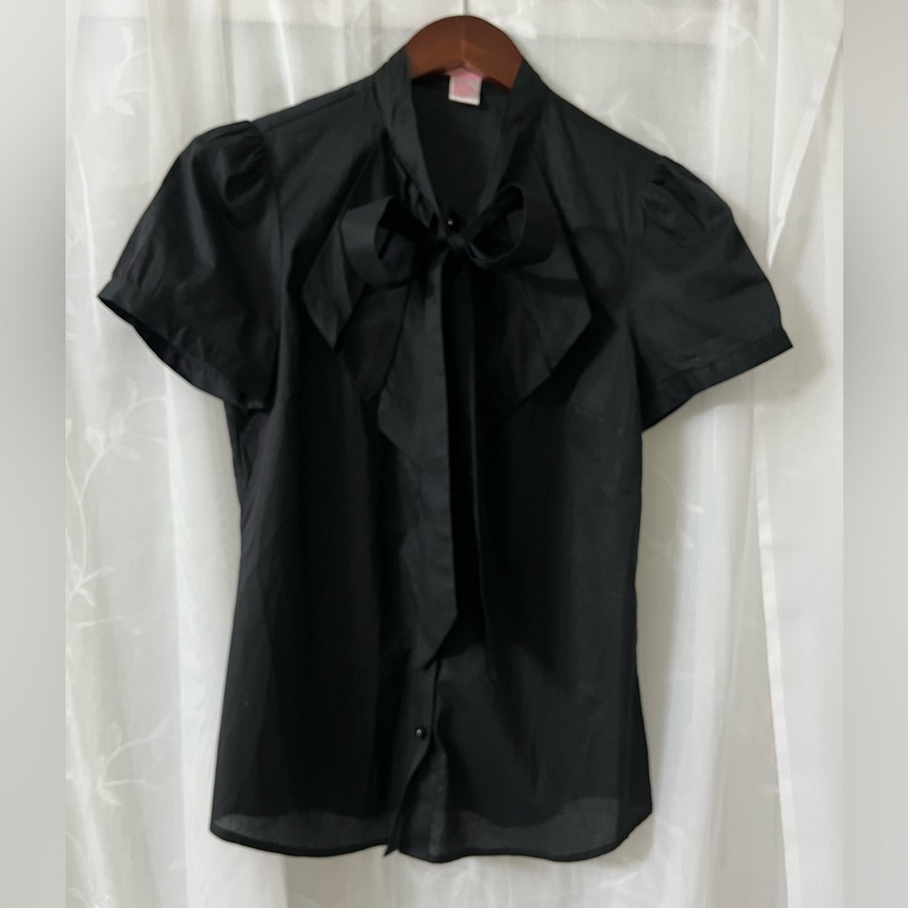 Pixie Hopkins Chic Black Women's Blouse with Tie Detail Size Medium